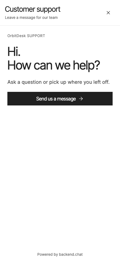 Example website messenger with a welcome message and Send us a message action.